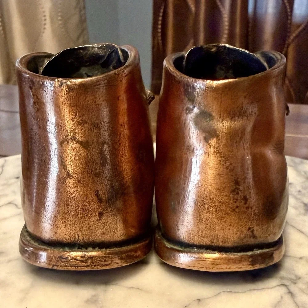 2 Pair VTG 50s MCM Bronze Coated Leather Copper Baby Toddler Shoes Laces